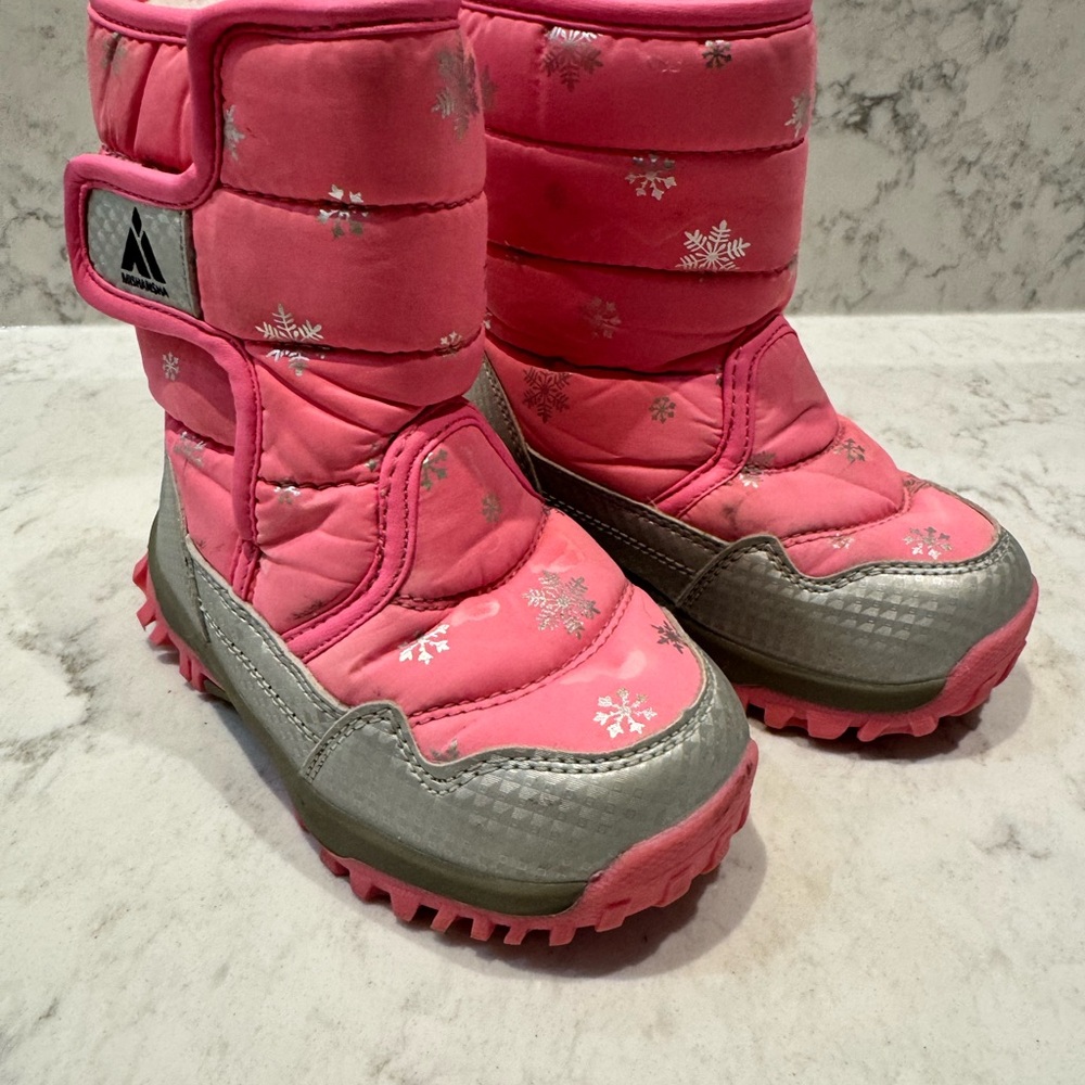 Pink and Silver Snow Boots with Snowflake Design